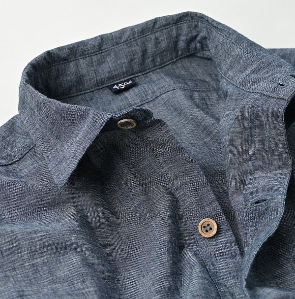 Indigo Hakeme 908 Grandpa Pull Shirt Detail