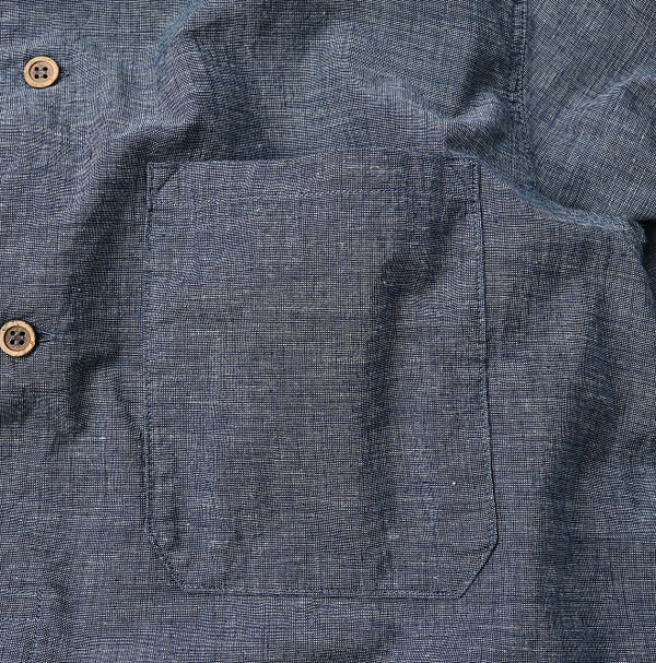 Indigo Hakeme 908 Grandpa Pull Shirt Detail