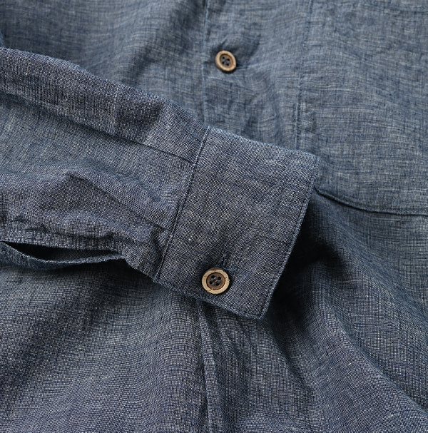 Indigo Hakeme 908 Grandpa Pull Shirt Detail