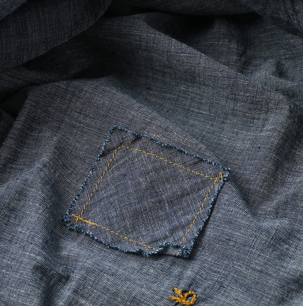 Indigo Hakeme 908 Grandpa Pull Shirt Detail