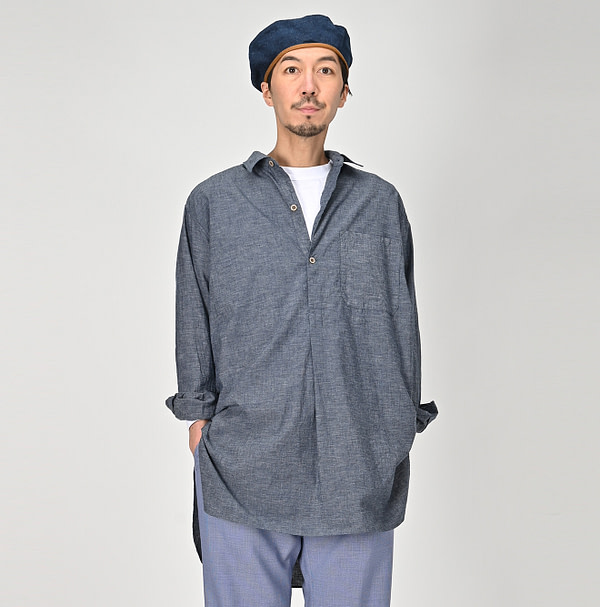 Indigo Hakeme 908 Grandpa Pull Shirt Male Model