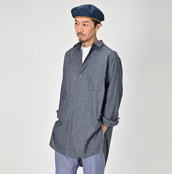 Indigo Hakeme 908 Grandpa Pull Shirt Male Model