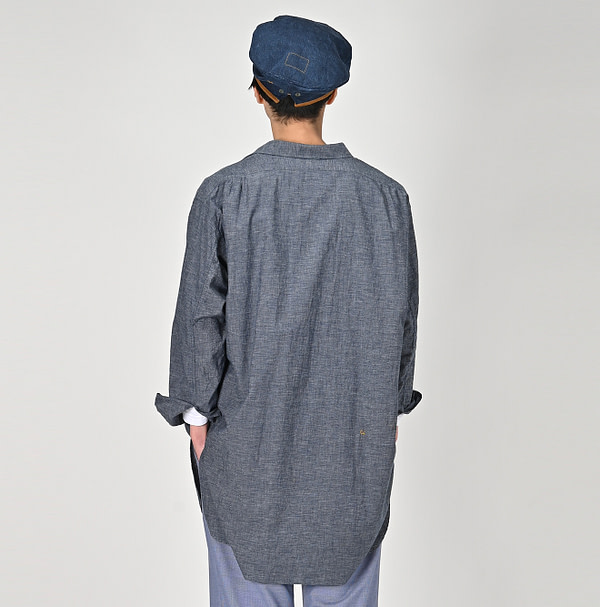 Indigo Hakeme 908 Grandpa Pull Shirt Male Model