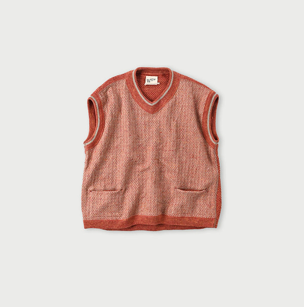 Linen Herringbone 908 Vest Red Herringbone