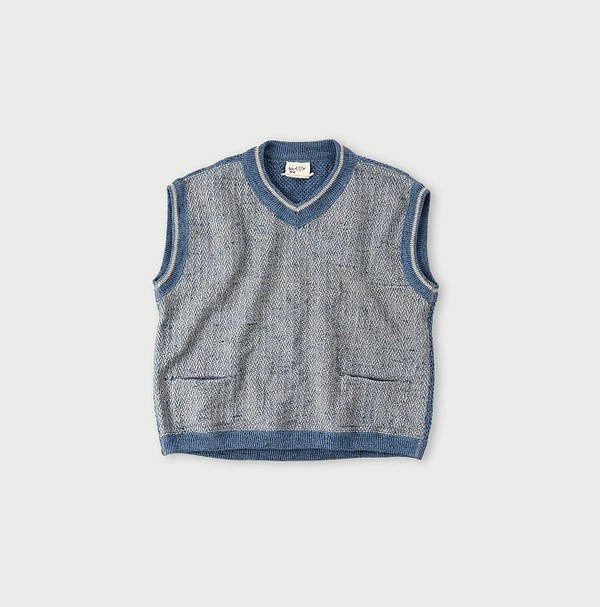 Linen Herringbone 908 Vest Blue Herringbone