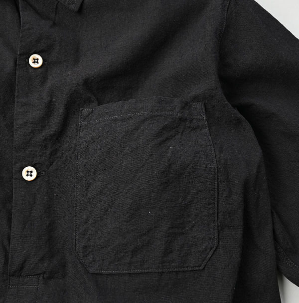 Indigo Khadi OX 908 Grandpa Pull Shirt Sumi Detail