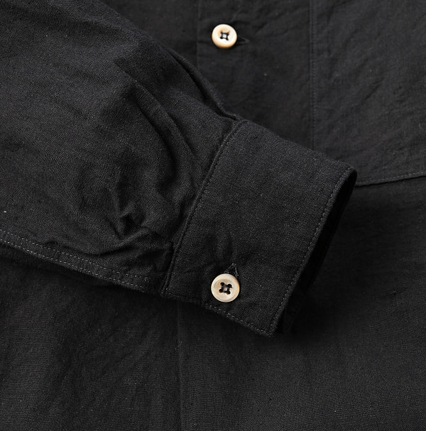 Indigo Khadi OX 908 Grandpa Pull Shirt Sumi Detail