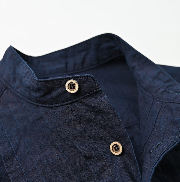 Indigo Batiste Pintuck 908 Stand Shirt Detail