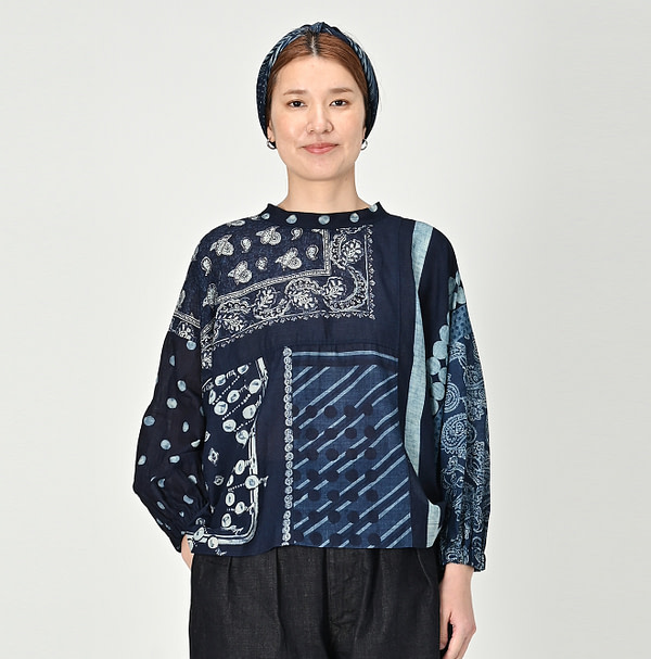 Indigo Bandana Patchwork Blouse Female Model