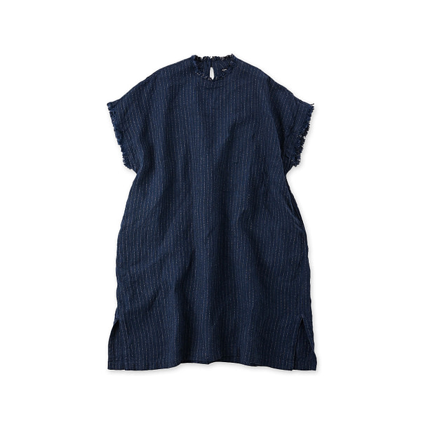 Linen Tweed Sleeveless Uma Dress Navy