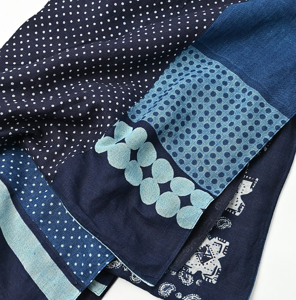 Indigo Bandana Patchwork Stole Detail