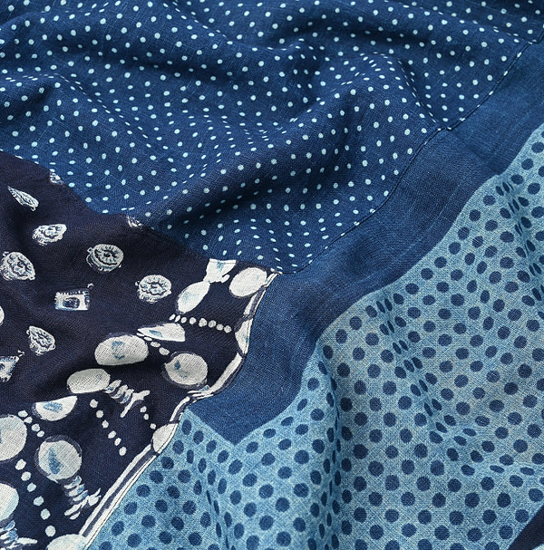 Indigo Bandana Patchwork Stole Detail