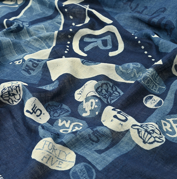 Indigo Supima Aya Bull Flag Furoshiki Detail