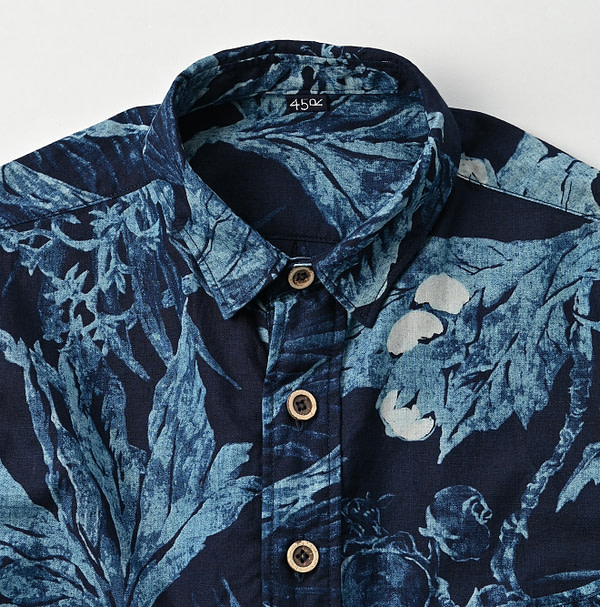 Indigo Eastern Aloha 908 Ocean Petit Collar Pull Shirt Detail