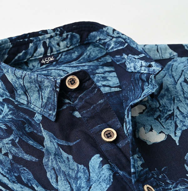 Indigo Eastern Aloha 908 Ocean Petit Collar Pull Shirt Detail