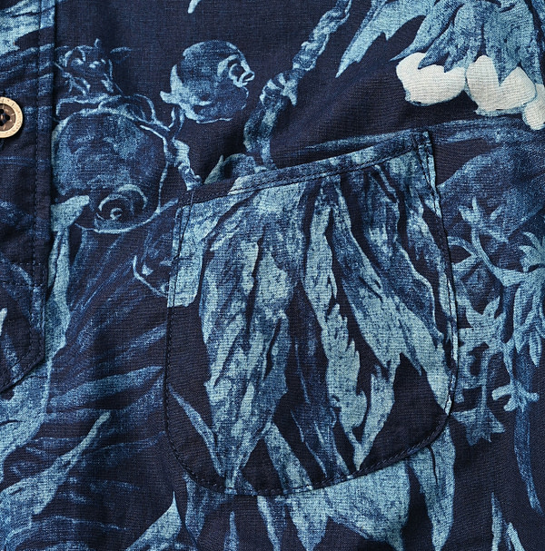 Indigo Eastern Aloha 908 Ocean Petit Collar Pull Shirt Detail