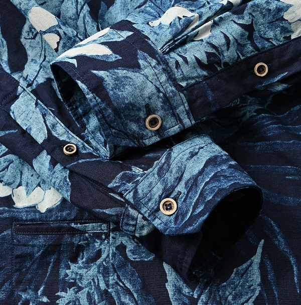 Indigo Eastern Aloha 908 Ocean Petit Collar Pull Shirt Detail