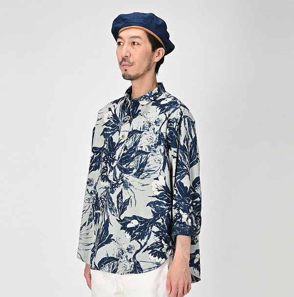 Indigo Eastern Aloha 908 Ocean Petit Collar Pull Shirt Male Model