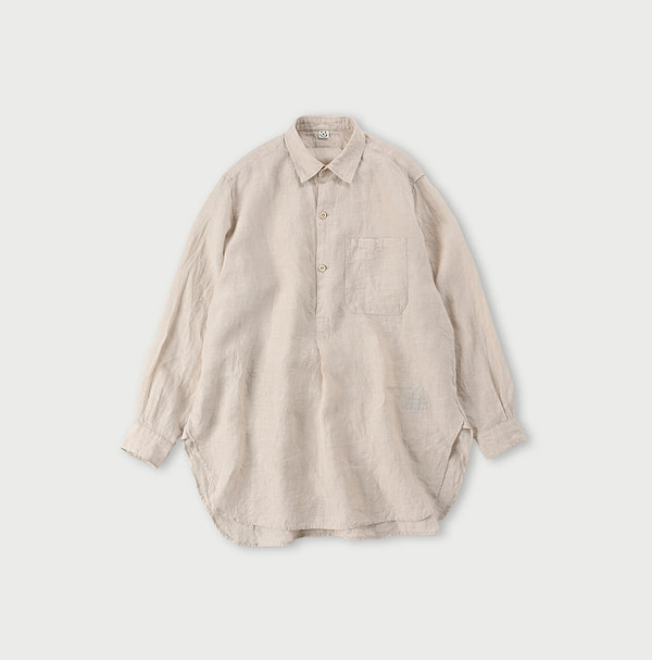 Indian Linen Chambray 908 Grandpa Pull Shirt White