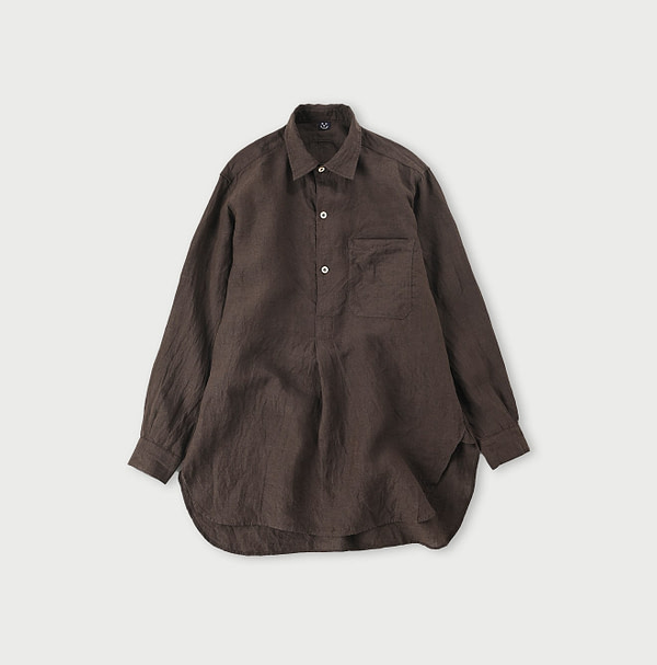 Indian Linen Chambray 908 Grandpa Pull Shirt Brown