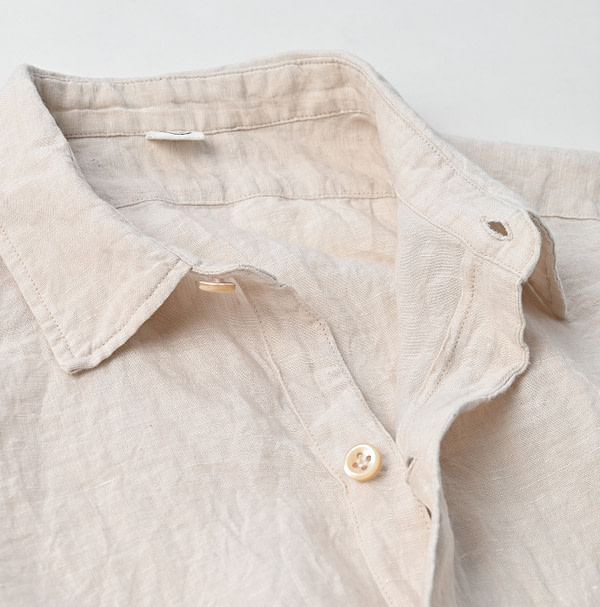 Indian Linen Chambray 908 Grandpa Pull Shirt Detail