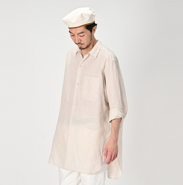 Indian Linen Chambray 908 Grandpa Pull Shirt Male Model