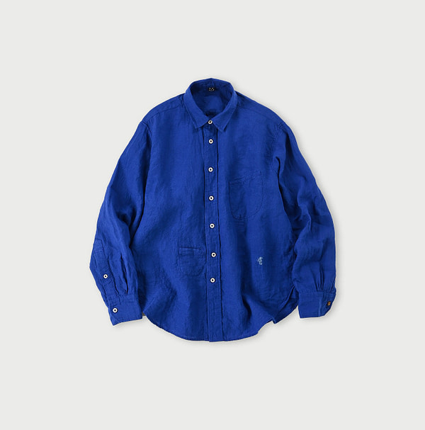 Indian Linen Chambray 908 Petite Collar Ocean Shirt Blue