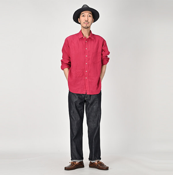 Indian Linen Chambray 908 Petite Collar Ocean Shirt Male Model