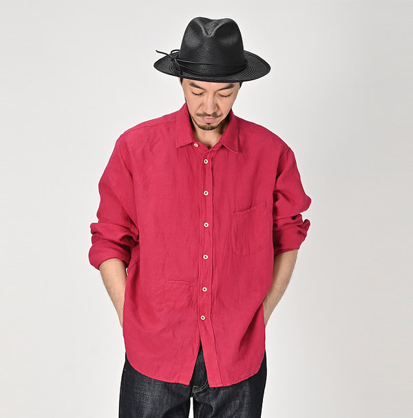 Indian Linen Chambray 908 Petite Collar Ocean Shirt Male Model