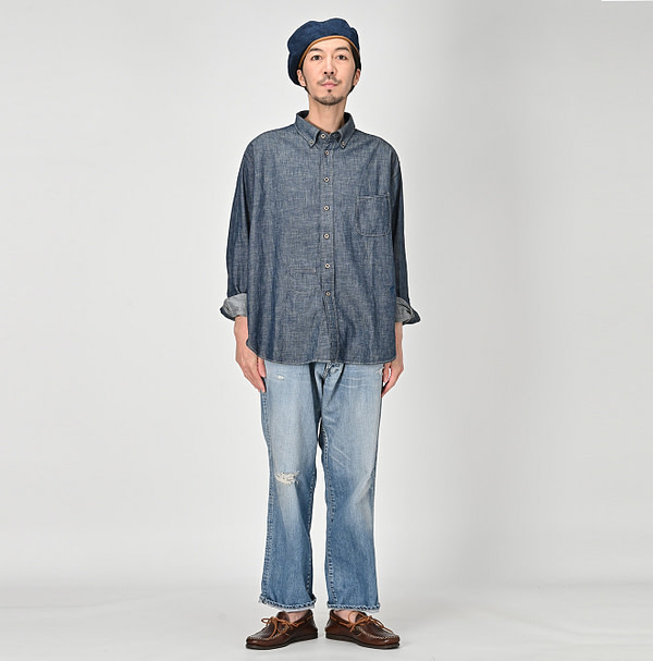 Indigo Dungaree Denim 908 Ocean Button Down Shirt Nou Male Model