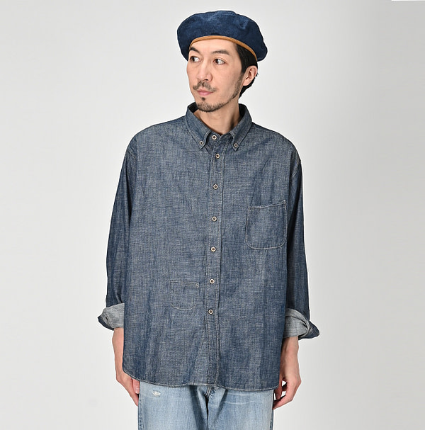 Indigo Dungaree Denim 908 Ocean Button Down Shirt Nou Male Model