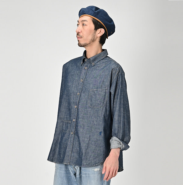 Indigo Dungaree Denim 908 Ocean Button Down Shirt Nou Male Model