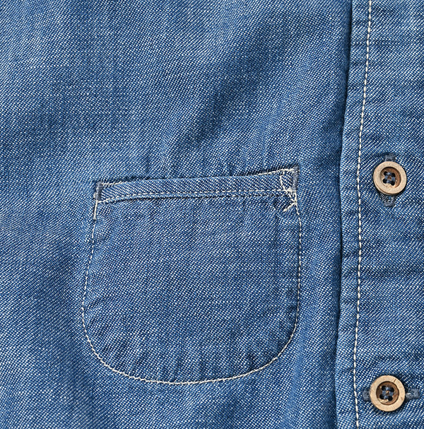 Indigo Dungaree Denim 908 Ocean Button Down Shirt Zyu Detail