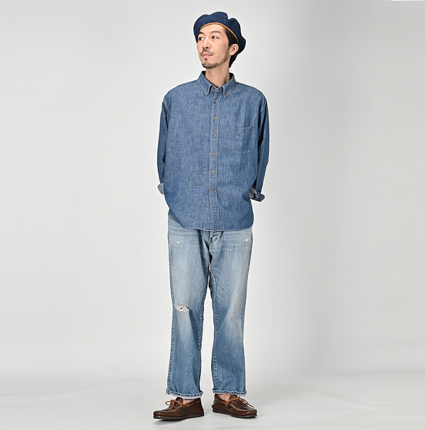 Indigo Dungaree Denim 908 Ocean Button Down Shirt Zyu Male Model