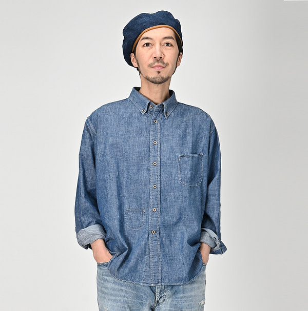 Indigo Dungaree Denim 908 Ocean Button Down Shirt Zyu Male Model