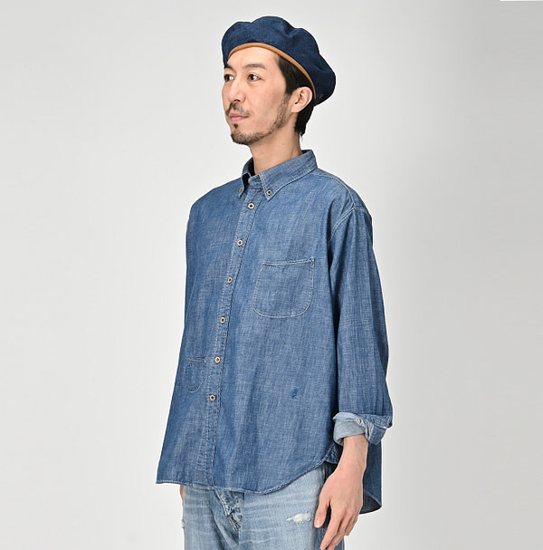 Indigo Dungaree Denim 908 Ocean Button Down Shirt Zyu Male Model