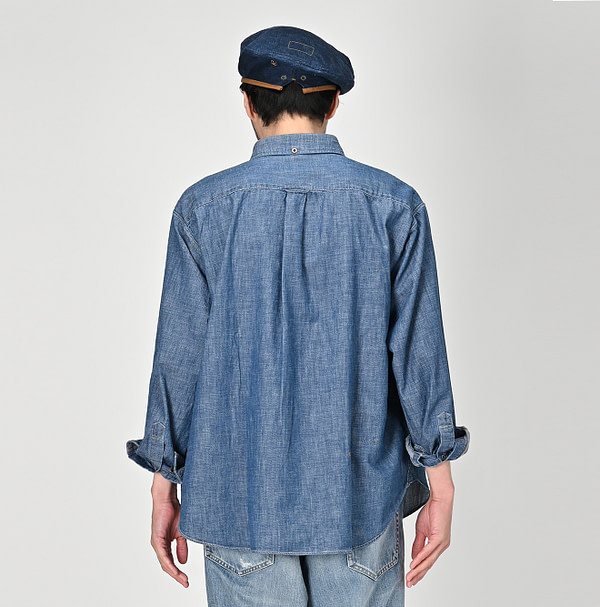 Indigo Dungaree Denim 908 Ocean Button Down Shirt Zyu Male Model