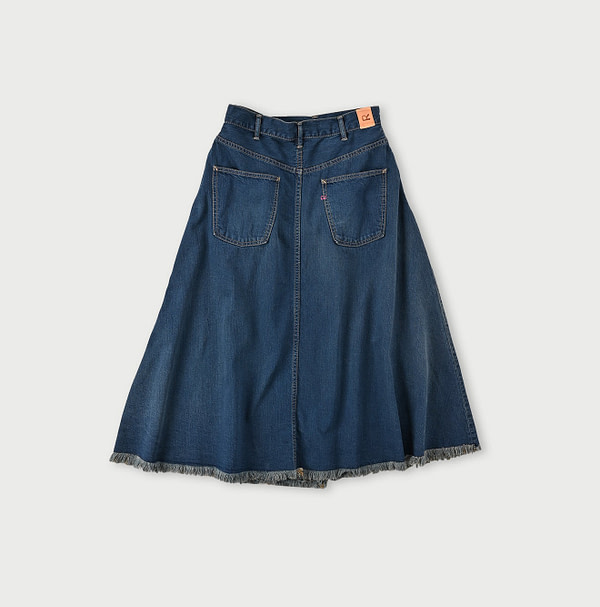 Omugi Denim Crossover Skirt Distressed Back