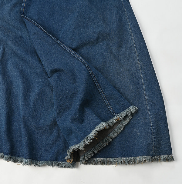 Omugi Denim Crossover Skirt Distressed Detail