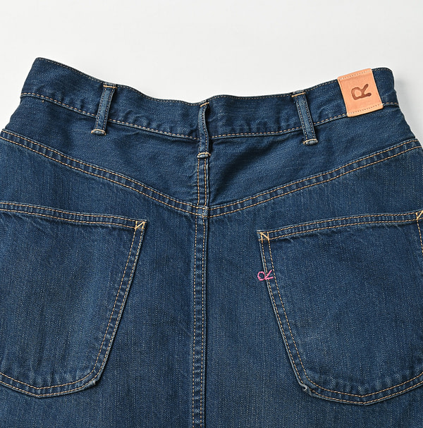 Omugi Denim Crossover Skirt Distressed Detail