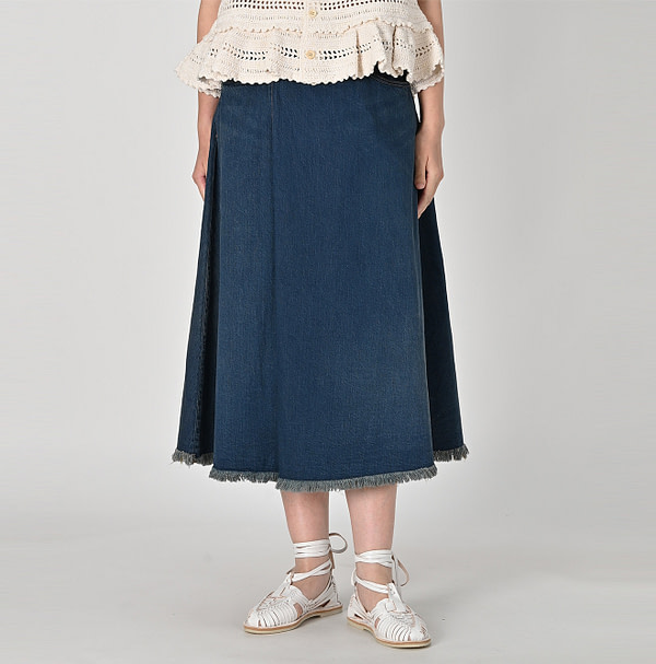 Omugi Denim Crossover Skirt Distressed Female Model