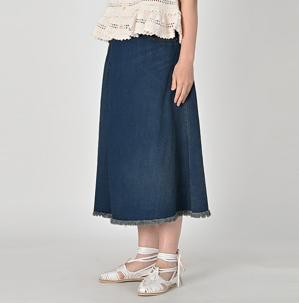 Omugi Denim Crossover Skirt Distressed Female Model