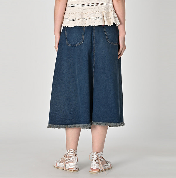 Omugi Denim Crossover Skirt Distressed Female Model