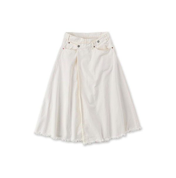 Raimugi Denim Crossover Skirt White Distressed White