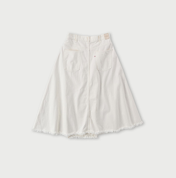 Raimugi Denim Crossover Skirt White Distressed Back