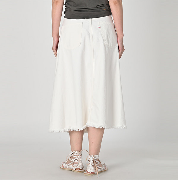 Raimugi Denim Crossover Skirt White Distressed Female Model