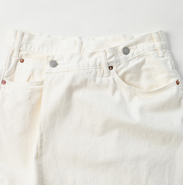 Raimugi Denim Crossover Skirt White Distressed Detail