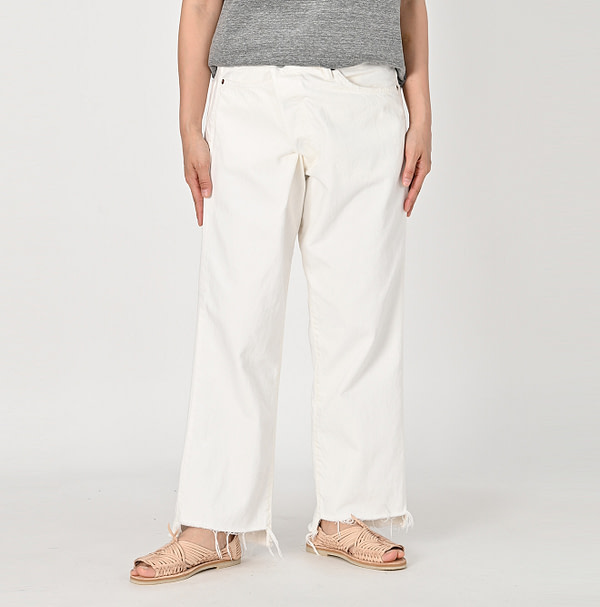 Rye Mugi Denim Cross Over Pants White Distressed Female Model