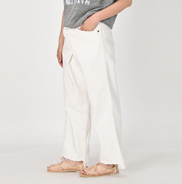 Rye Mugi Denim Cross Over Pants White Distressed Female Model