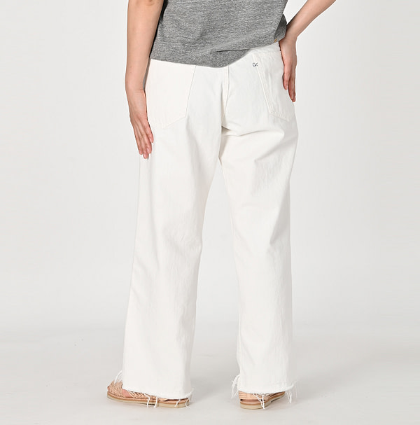 Rye Mugi Denim Cross Over Pants White Distressed Female Model